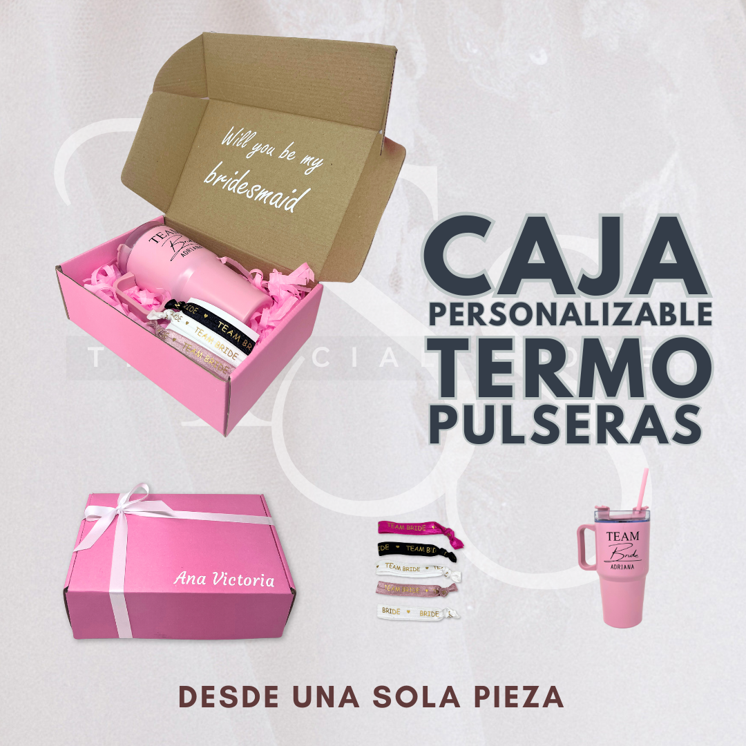 Caja personalizada con termo y pulseras